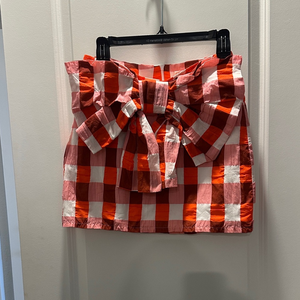 Plaid Bow-Tie Skirt - Red and Pink